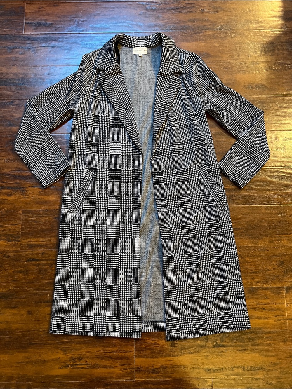 Melloday Black & White Plaid Longline Open Front Coatigan Size XS